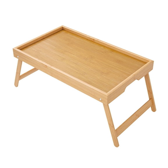 OIUR Bamboo Bed Tray Table with Folding Legs Wooden Drawing Breakfast Eating Snack Serving Tray Laptop Computer Collapsible Bed Sofa Desk