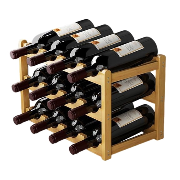 OIUR Bamboo Wine Rack Holder Bar Cabinets Stackable Storage Cube Tabletop for Champagne Multilayer DIY Assembled Natural Wood Bottle Holder for Kitchen Countertop