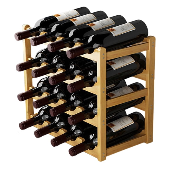 OIUR Bamboo Wine Rack Holder Bar Cabinets Stackable Storage Cube Tabletop for Champagne Multilayer DIY Assembled Natural Wood Bottle Holder for Kitchen Countertop