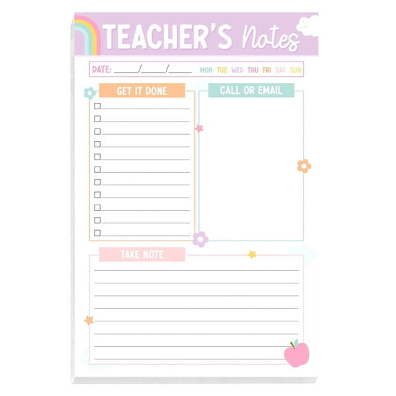 OIUR Bohemian Rainbow Teacher Notepad Gratitude Gift with To-Do Lists Contact Log & Notes Section Inspirational Planner for Educators
