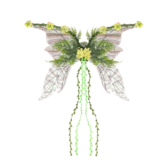 OIUR Butterfly Fairy Wings for Women Girls Woodland Elf Wings with Artificial Flowers Leaves And Vines Sparkling Angel Wings for Halloween Cosplay Costume