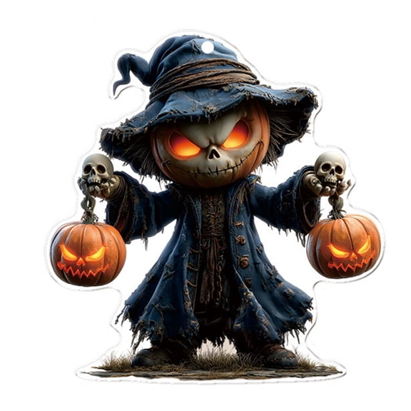 OIUR Car Mirror Hanging Accessories Spooky Pumpkin Man 2D Acrylic Rear View Mirror Pendant Flat Auto Interior Halloween Decoration for Car Backpack