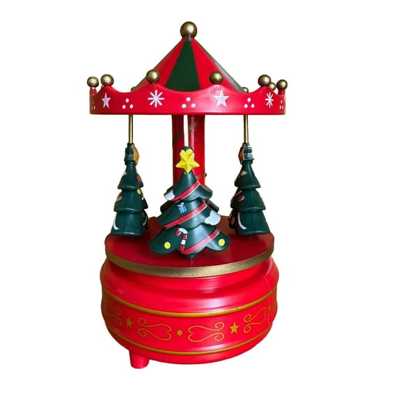 OIUR Carousel Music Box Turn Horse Shaped Music Box with 4 Xmas Tree Musical Carousel Plays Merry Christmas for Holiday Birthday Gifts
