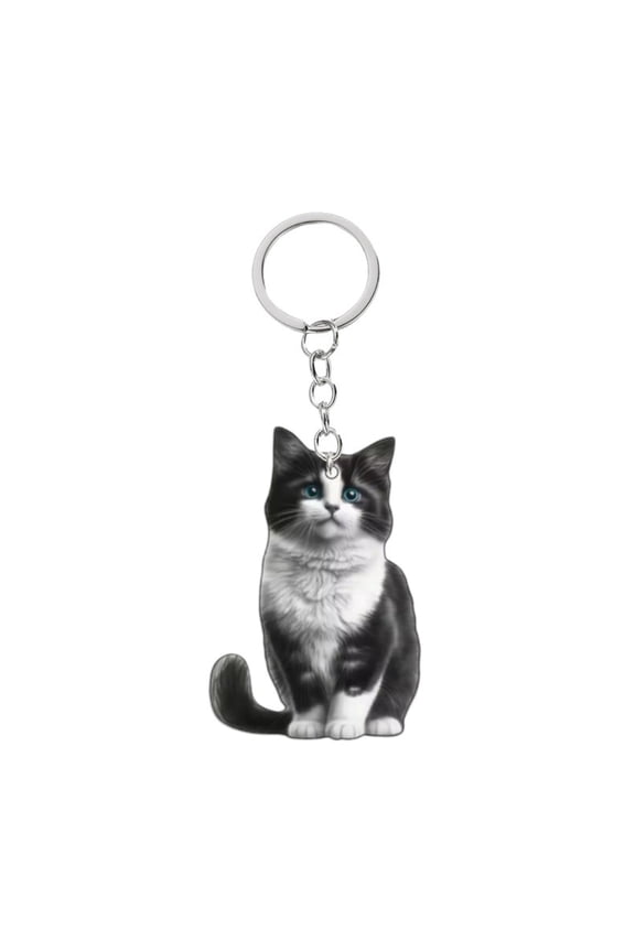 Cat Keychain Double Sided 2D Flat Acrylic Pet Hanging Decoration Lifelike Cat Keyring Accessories for Car Mirror Window Backpacks