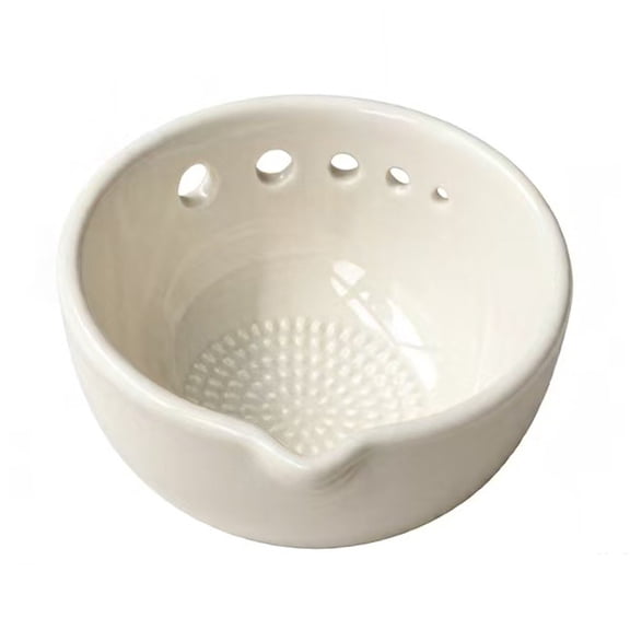 OIUR Ceramic Garlic Grater Herb Bowl, 2-in-1 Ginger Grater Plate with Herb Stripper, Manual Kitchen Prep Tool for Cheese Grating, Herb Peeling