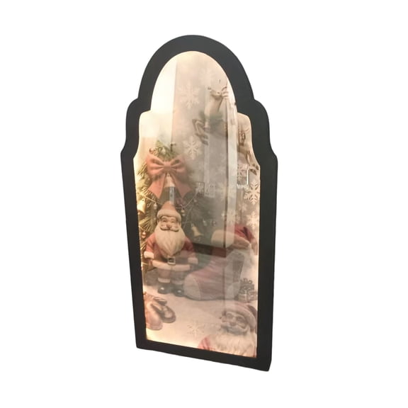 OIUR Christmas Mirror Hologram Santa Xmas Tree Scene Mirror with LED Light for Holiday Indoor Bedroom Kitchen Decor