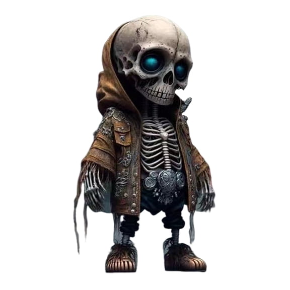 OIUR Cool Skeleton Figurine Small Resin Halloween Skeleton Doll Statue Collectible Skull Dwarf Ornament for Home Room Office Desk Decor