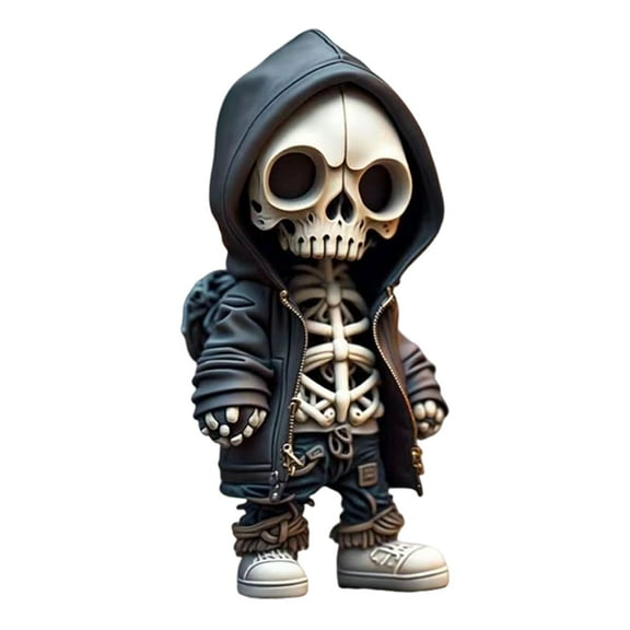 OIUR Cool Skeleton Figurine Small Resin Halloween Skeleton Doll Statue Collectible Skull Dwarf Ornament for Home Room Office Desk Decor