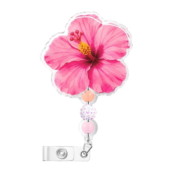 OIUR Cute Flower Badge Reels, Retractable Nurse Badge Reel Clip with Beaded Charm, Floral ID Name Card Holder for Nurse Teacher Office Worker