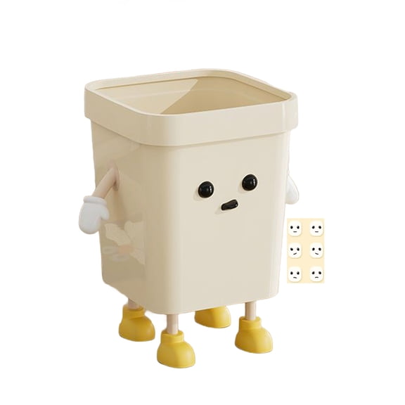 OIUR Cute Trash Can 12/16L Cartoon Garbage Bin with Eyes Hands Legs Plastic Open Top Waste Basket for Kitchen Office Bathroom