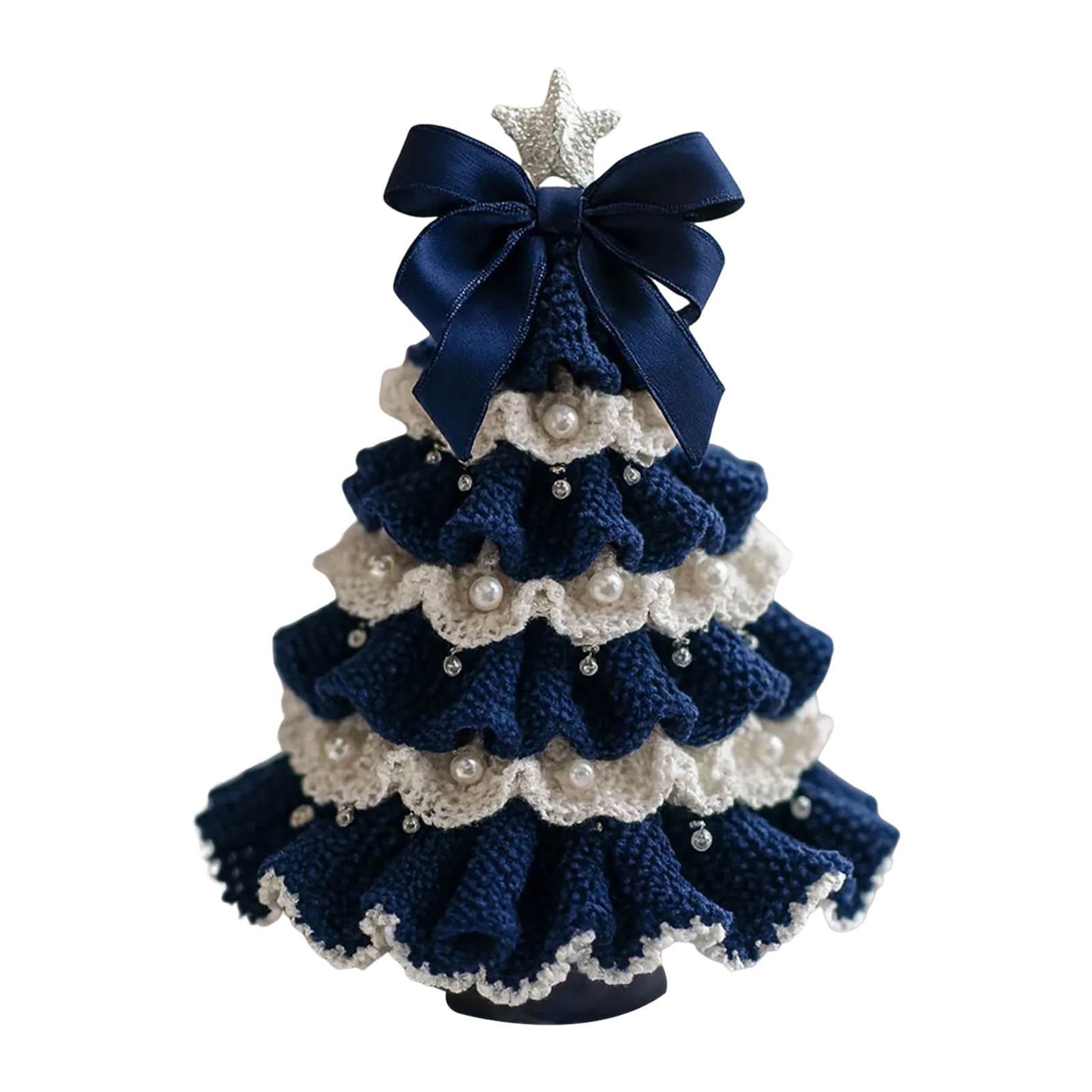 OIUR DIY Crochet Christmas Tree Kit Small Xmas Tree Craft Kit with Bow And Faux Pearl Handmade Holiday Decoration for Beginners