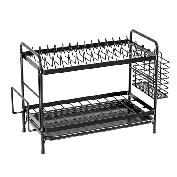 OIUR Dish Drainer Rack with Drip Tray Large Capacity Easy Installation Multipurpose Kitchen Counter Dish Drying Rack Utensil Holder