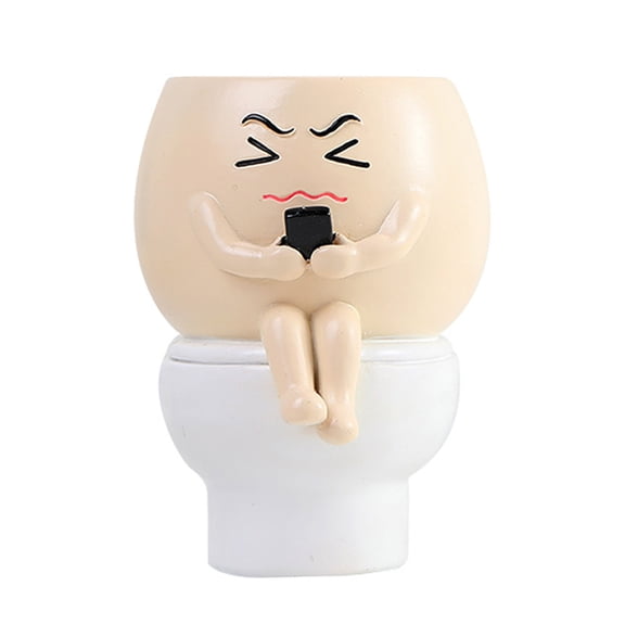 OIUR Face Planter Pot Resin Buddy on Toilet Flowerpot Desktop Decor Planter for Home Office Indoor Plants Plant Lovers Gift