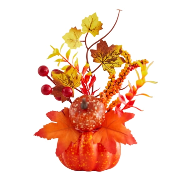 OIUR Fall Artificial Pumpkin Table Centerpiece, Autumn Fake Pumpkin Decoration with Sunflowers, Maple Leaves Berries for Thanksgiving, Halloween, Harvest Farmhouse Home Decor