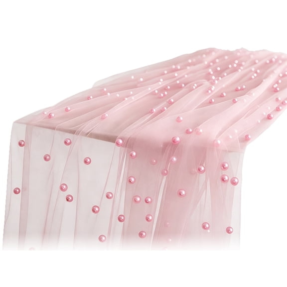 OIUR Faux Pearl Table Runner, Sheer Tulle Table Runner, Elegant Dining Table Overlay for Weddings, Holiday Parties