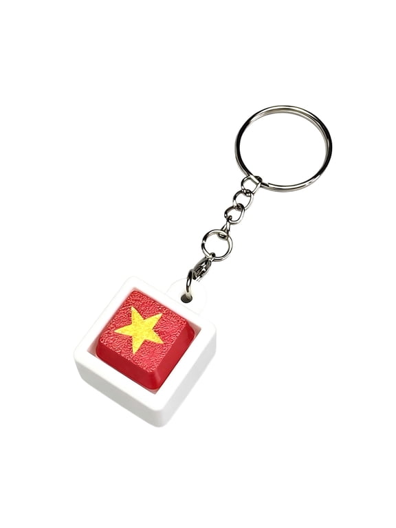 Five-Star Red Flag Keyboard Clicker Fidget Toy, 3D Printed Decompression Button Keychain, Portable Finger Clicker Keychain Stress Relief Desk Decoration Gift