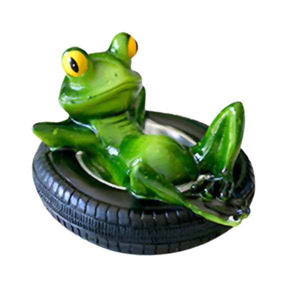 OIUR Floating Frog Statue Resin Lying on Tire Frog Figurine Sculpture Outdoor Garden Pond Pool Fish Tank Aquarium Decoration Ornament