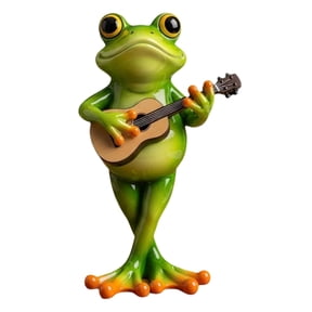 OIUR Frog Musician Statue Hand-Engraved Frog Ornament with UV Coating Mini Resin Figurine Playing Musical Instrument Garden Decor