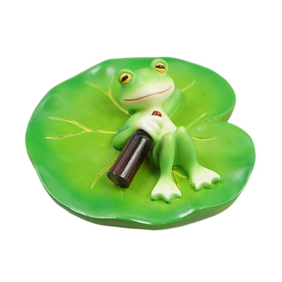 OIUR Garden Floating Frog Figurine Pond Frog Decoration Resin Drunken Frog Lying on Lily Pad Statue for Aquarium Pond Fish Tank