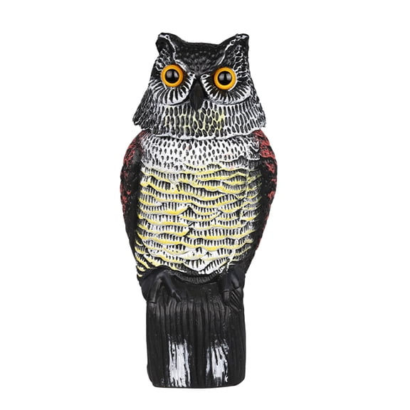 OIUR Garden Owl Decoy Weatherproof Owl Scarecrow with 360-Degree Rotating Head Bird Squirrel Deterrent Owl Statue to Scare Birds Away for Patio Porch