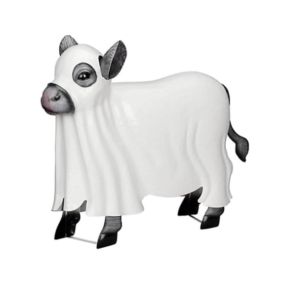 OIUR Ghost Cow Statue Halloween Draped Ghost Cattle Figurine Resin Sculpture for Indoor Outdoor Desktop Garden Yard Decor