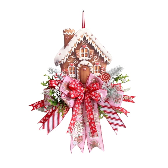 OIUR Gingerbread Christmas Wreath Festive Holiday Door Decoration Farmhouse Wall Hanging All-Weather Seasonal Garland for Porch Decor Classroom Courtyard