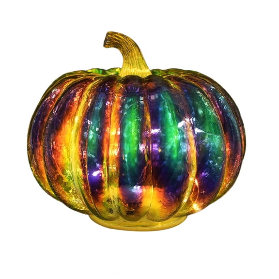 OIUR Glass Pumpkin Light Battery Operated LED Pumpkin Lantern Fall Lighted Pumpkin Table Centerpiece for Halloween Thanksgiving Home Decor