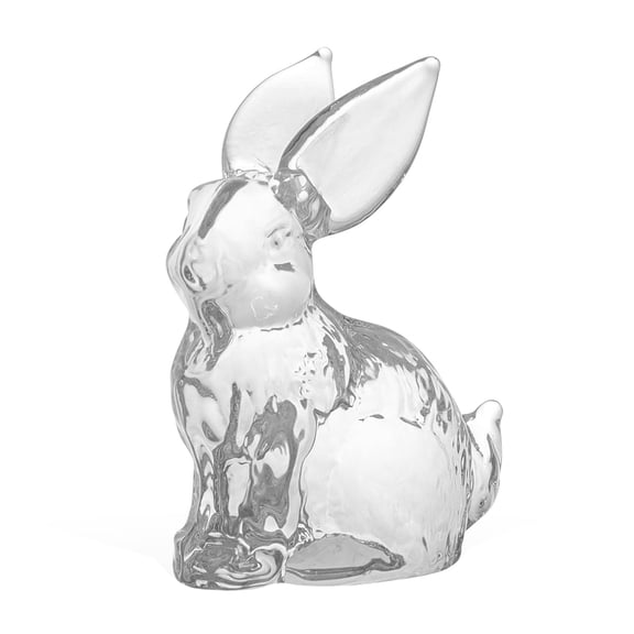 OIUR Glass Rabbit Figurine Clear Bunny Ornament with Stained Ears Collectible Bunny Centerpiece for Desk Spring Easter Decoration