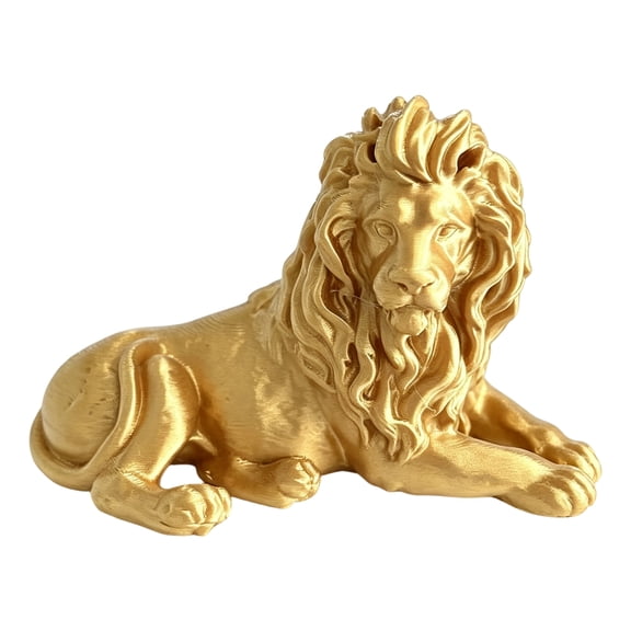 OIUR Golden Lying Lion Resin Figurine, 3D Printed Recumbent Lion Statue, Lion Sculpture for Office Desk Bookshelf Wine Cabinet Tabletop Decor