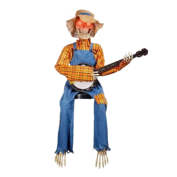 OIUR Halloween Animated Banjo Skeletons Fall Country Skeleton Musician Playing Banjo Figurine for Thanksgiving Autumn Harvest Decor