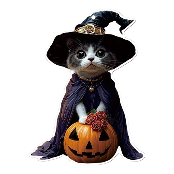OIUR Halloween Cat Ornament Cute Cat with Witch Hat Pumpkin/Skull Hanging Decoration 2D Flat Acrylic Car Rearview Mirror Charm for Home Window Christmas Tree Decoration