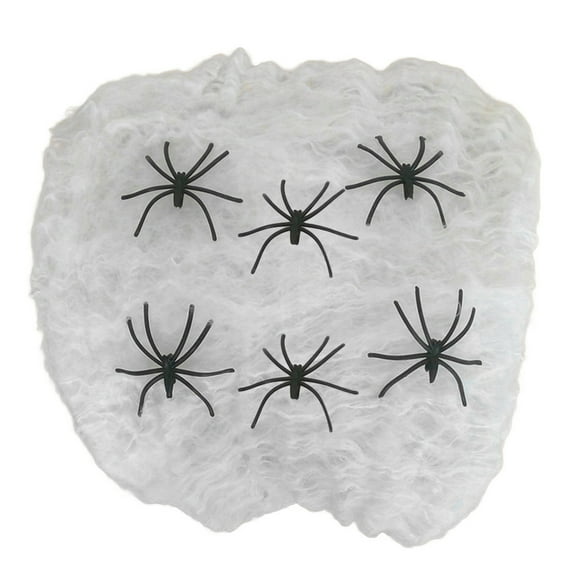 OIUR Halloween Decoration White Spider Web Stretchable Cotton Cobweb Decor with 100 Plastic Spiders Safe Indoor Halloween Props