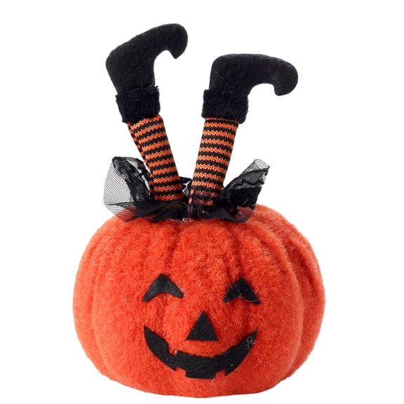 OIUR Halloween Decoration Witch Striped Legs Pumpkin Doll Creative Desktop Decor for Party Haunted House Horror Theme Living Room