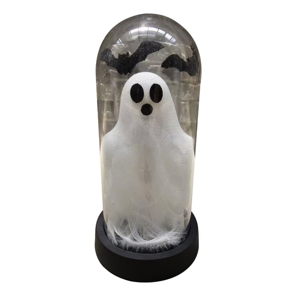 OIUR Halloween Ghost Decoration Lighted Ghost in Glass Dome Cloche Cute White Ghost with LED Light for Home Kitchen Mantel Tabletop Decor