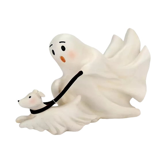OIUR Halloween Ghost Walking Dog Statue Cute Ghost Dog Figurine Resin Ghost Sculpture Tabletop Ornament for Indoor Outdoor Decor