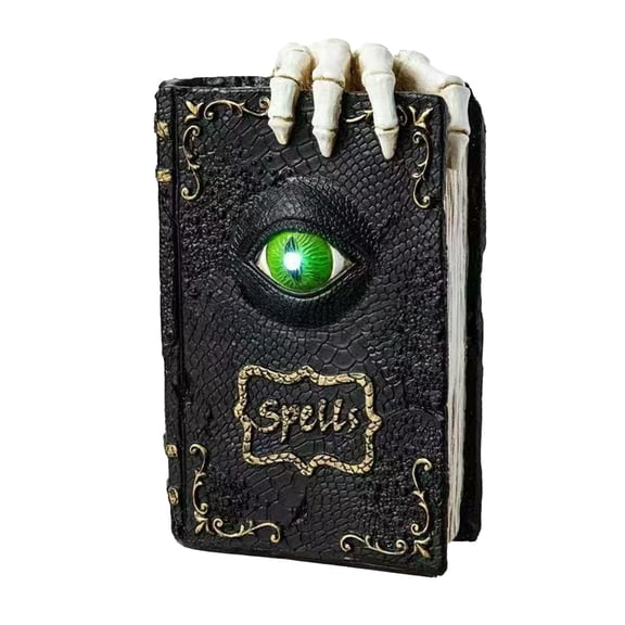 OIUR Halloween Resin Book Sculpture Ghost Hunter Hand Statue Decorative Figurine Spooky Devil Eye Collectible Tabletop Ornament