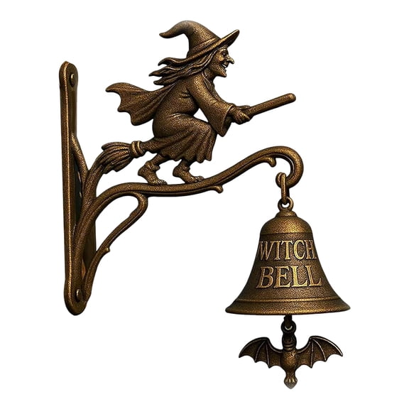 OIUR Halloween Witch Bell Vintage Metal Welcome Doorbell Shopkeeper Bell Home Office Entrance Door Wall Mount Decorative Bell