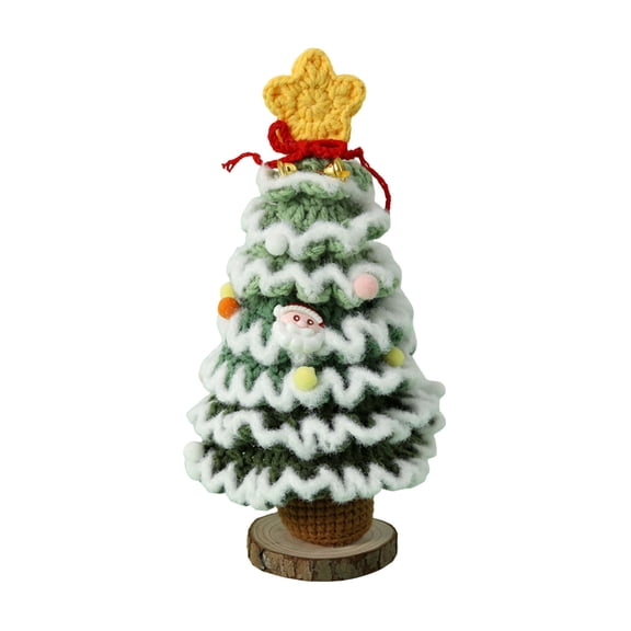 OIUR Handmade Crochet Christmas Tree Decoration Tabletop Knitted Small Artificial Flocking Christmas Tree for Home Office Holiday Decor