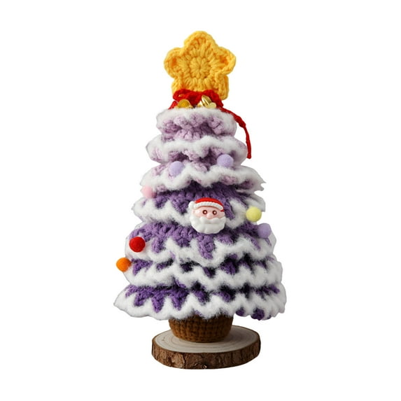 OIUR Handmade Crochet Christmas Tree Decoration Tabletop Knitted Small Artificial Flocking Christmas Tree for Home Office Holiday Decor