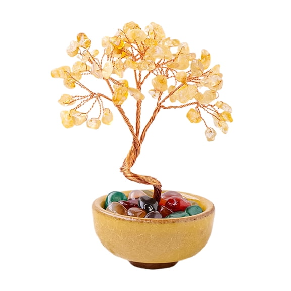 OIUR Handmade Crystal Tree Healing Crystal Ornament Home Decor Desktop Potted Crystal Tree for Good Luck Positive Energy Wealth Reiki Healing