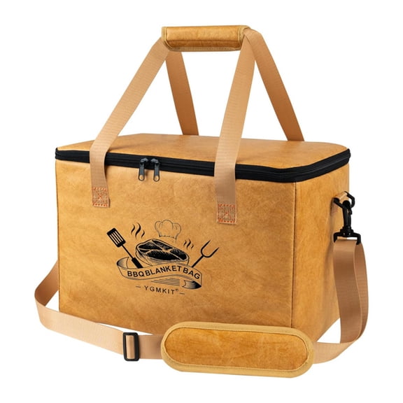 OIUR Insulated BBQ Resting Bag for Meat Large Brisket Resting Blanket Leakproof Barbecue Mat Blanket with Thick Handles Adjustable Straps Aluminum Foil Tray Outdoor Grilling Accessory