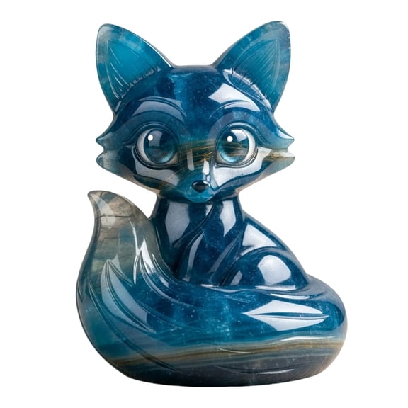 OIUR Little Fox Figurine Hand-Carved Healing Guardian Fox Statue Lucky Animal Sculpture Home Office Desktop Decoration Ornament