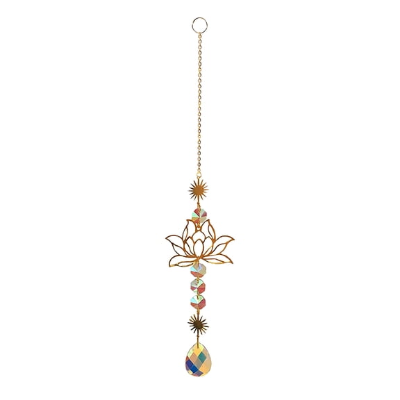 OIUR Lotus Sun Catcher Prism Hanging Decoration Rainbow Maker Window Suncatcher with Water Drop Pendant for Balcony Bedroom