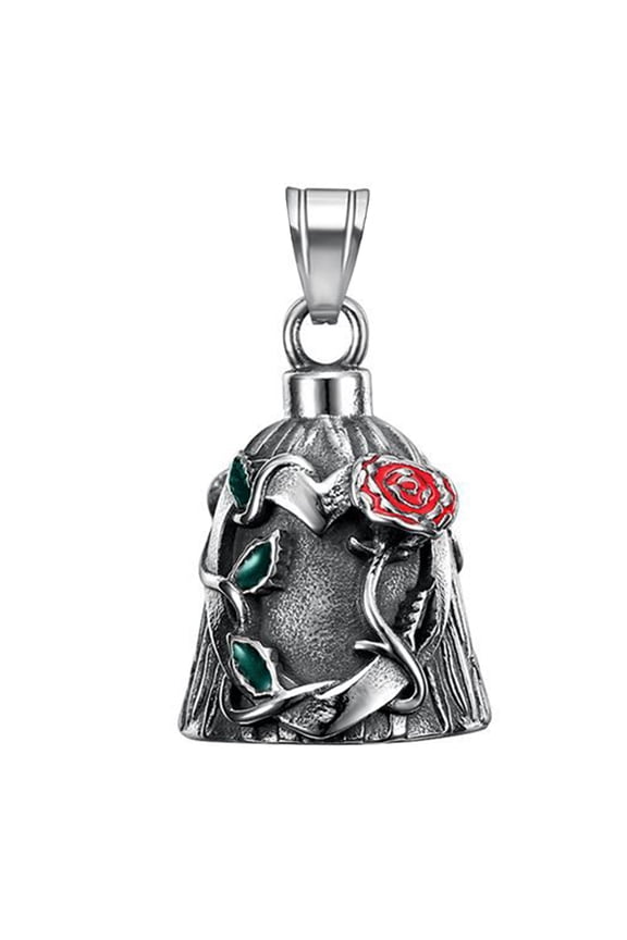 Luck Riding Bell Biker Guardian Lucky Bell Titanium Steel Bell with Engraved Rose Vines Hanging Bell for Key Ring Car Backpack