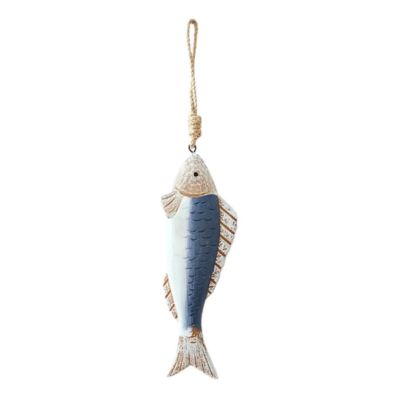 OIUR Mediterranean Vintage Wooden Fish Decoration Farmhouse Rustic Nautical Home Restaurant Wall Art Fish String Hanging Ornament Pendant