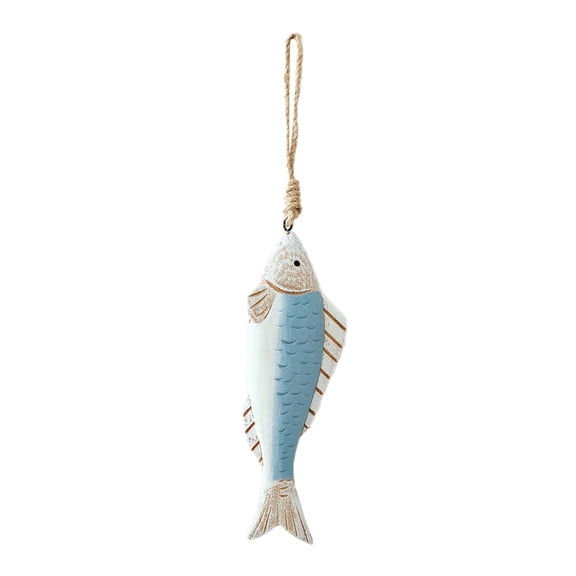 OIUR Mediterranean Vintage Wooden Fish Decoration Farmhouse Rustic Nautical Home Restaurant Wall Art Fish String Hanging Ornament Pendant