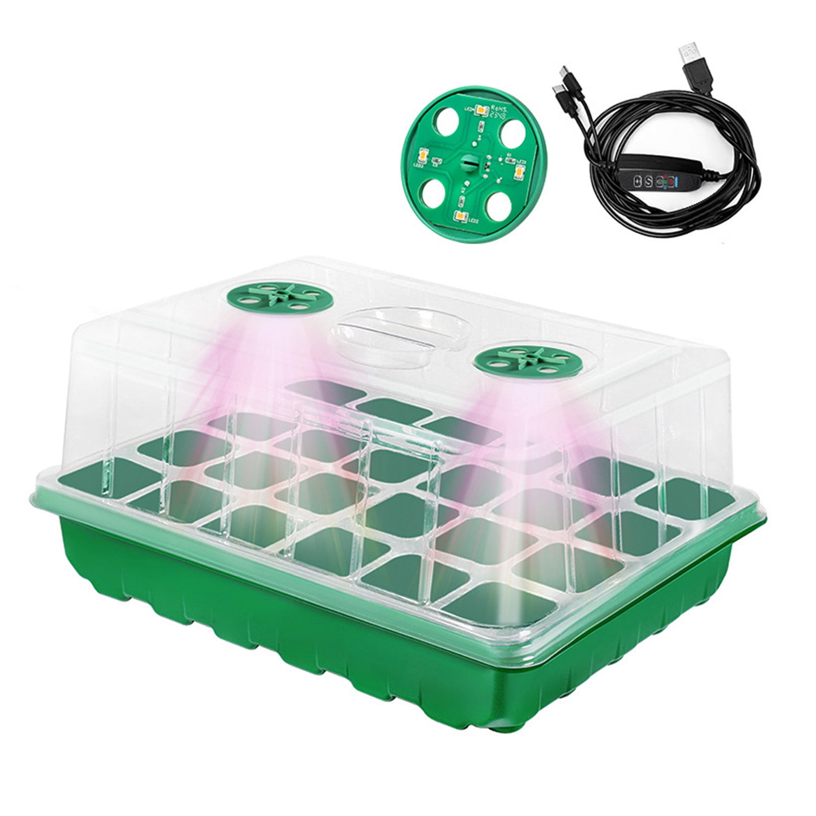 OIUR Plants Nursery Box Seeds Starter Tray with Humidity Dome Transparent Seeds Germination Tray with Adjustable Vents Light for Seedlings Growth