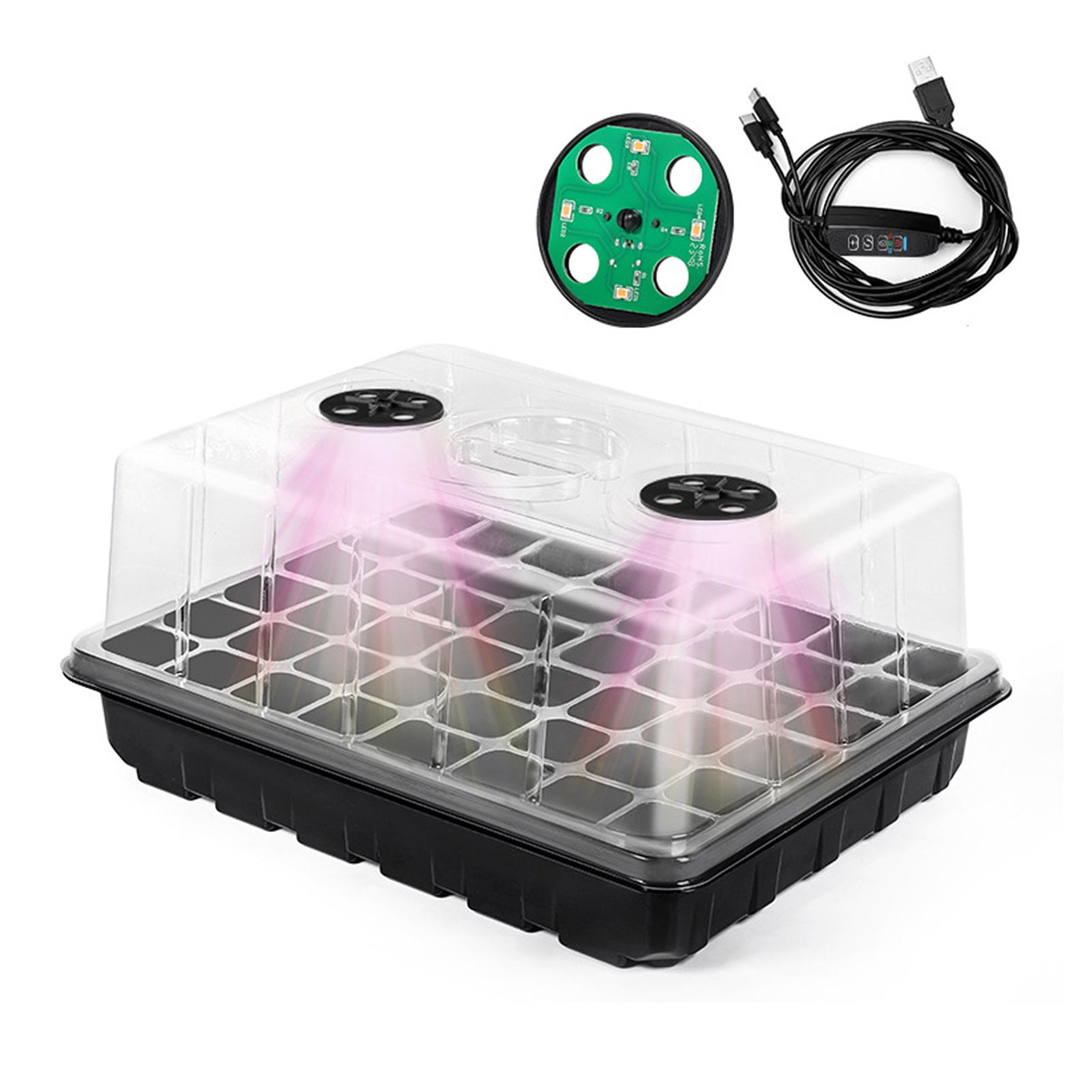 OIUR Plants Nursery Box Seeds Starter Tray with Humidity Dome Transparent Seeds Germination Tray with Adjustable Vents Light for Seedlings Growth
