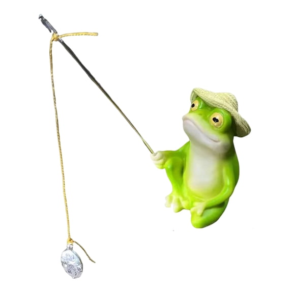 OIUR Resin Fishing Frog Statue Garden Pond Decoration Pond Angler Mini Panda Figurine for Outdoor Landscape Aquarium Fish Tank Decoration