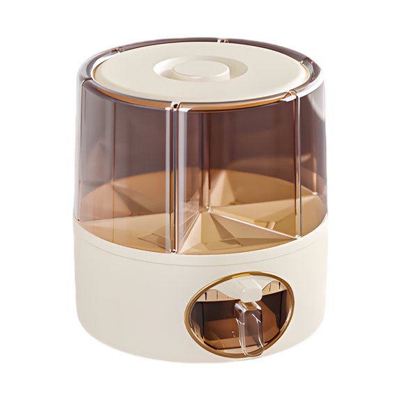 OIUR Sealed Dry Grain Bucket Dispenser Large Capacity 6 Compartments Transparent 360-Degree Rotatable Rice Dispenser Grain Bucket